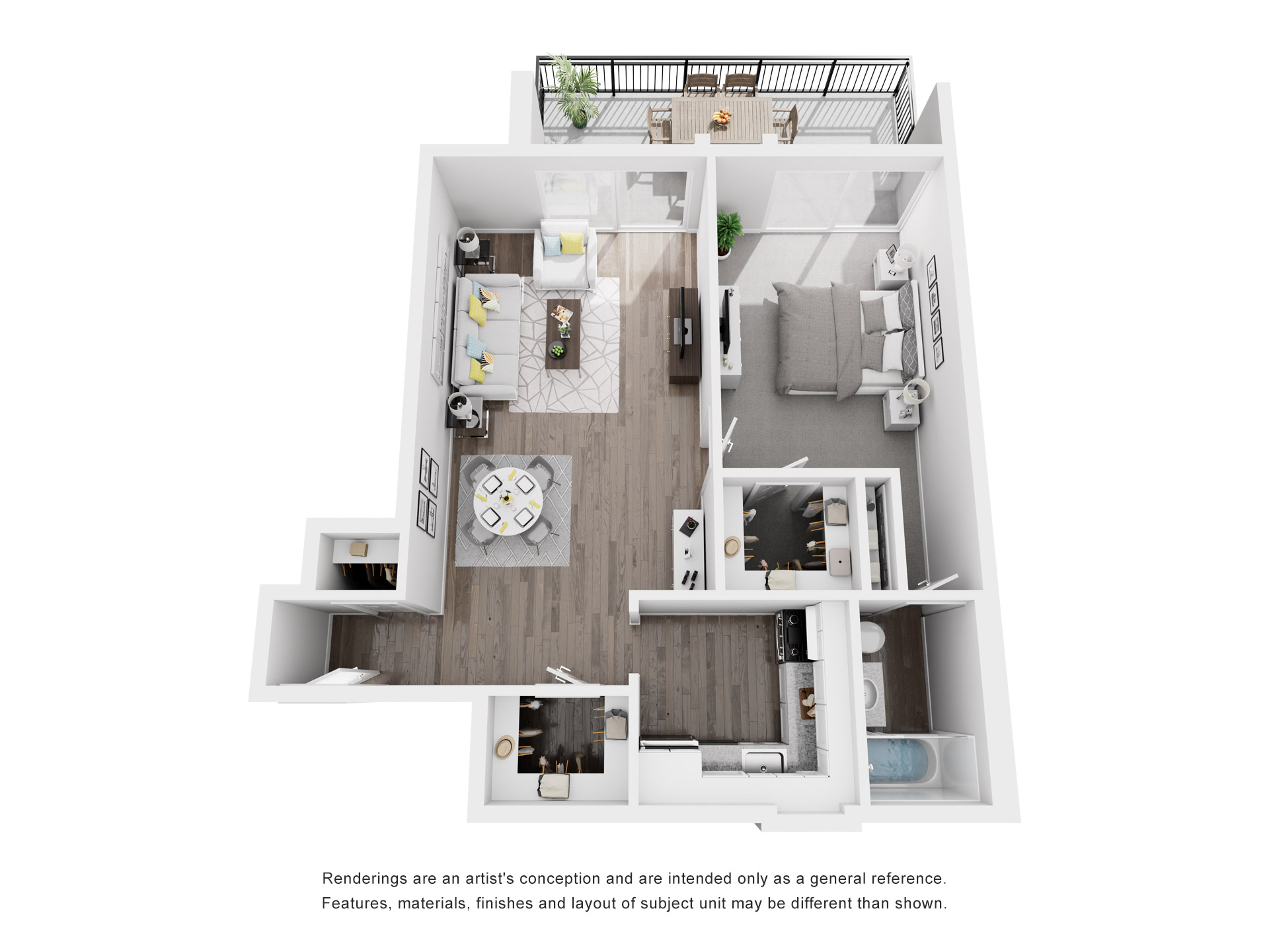 Floor plan for 1 bed, 1 bath, 615 sqft